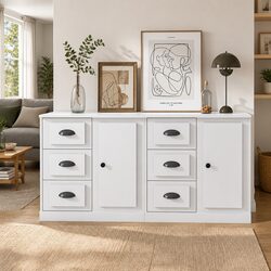 High Gloss White Sideboards – 2 Piece Buffet Set