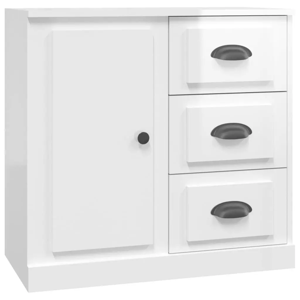 Sideboards 2 pcs High Gloss White Storage Cabinet Engineered Wood Buffet