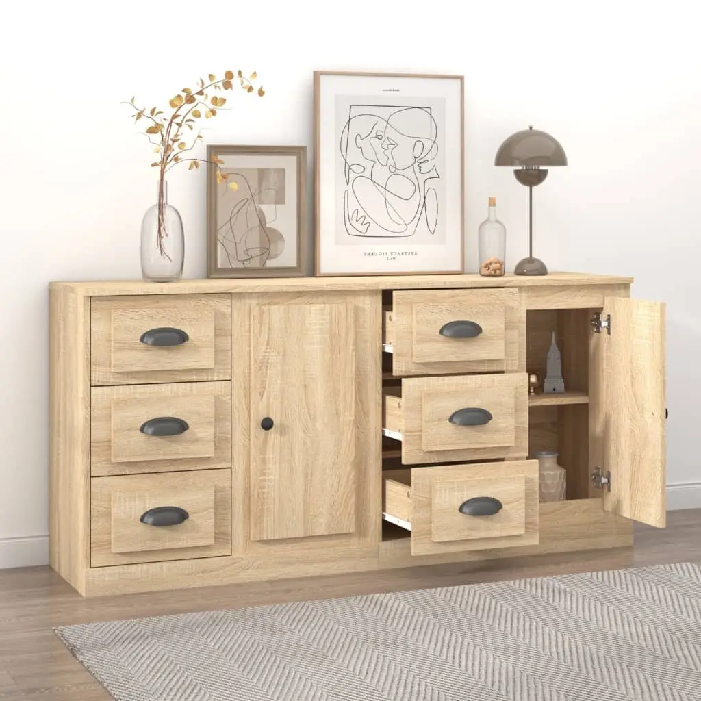 Sideboard Cabinet 2 pcs Brown Engineered Wood Storage Buffet Furniture