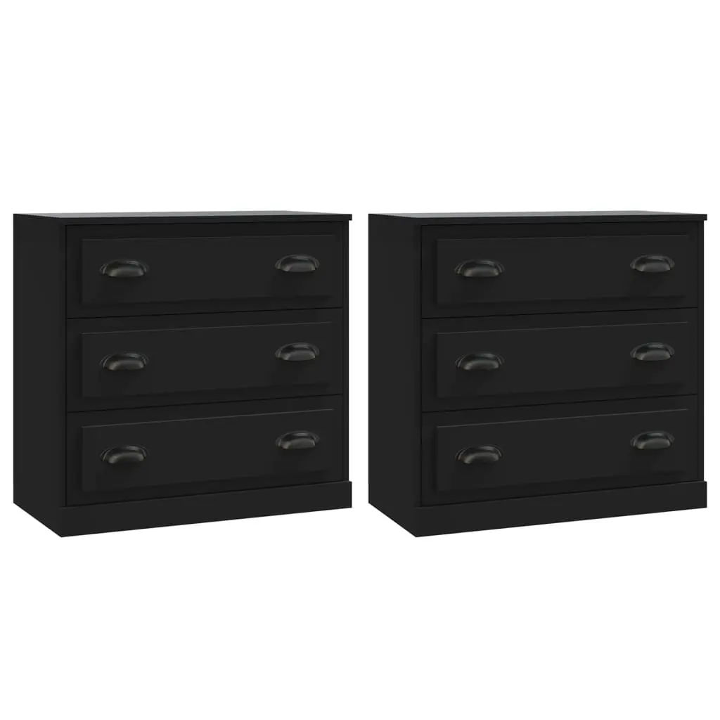 Black Sideboards 2 pcs Storage Cabinet Buffet Engineered Wood Furniture Set