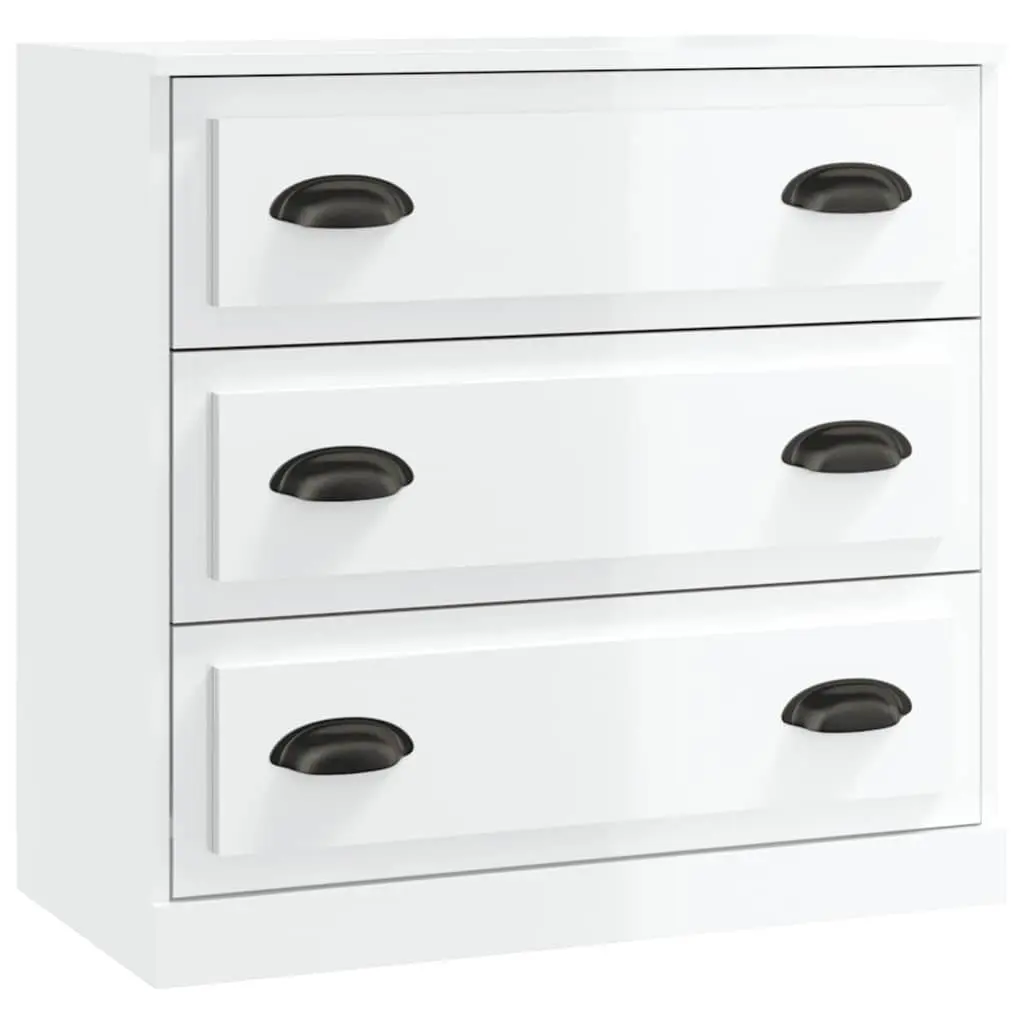Sideboards Engineered Wood 2 Piece High Gloss White Storage Cabinet Buffet
