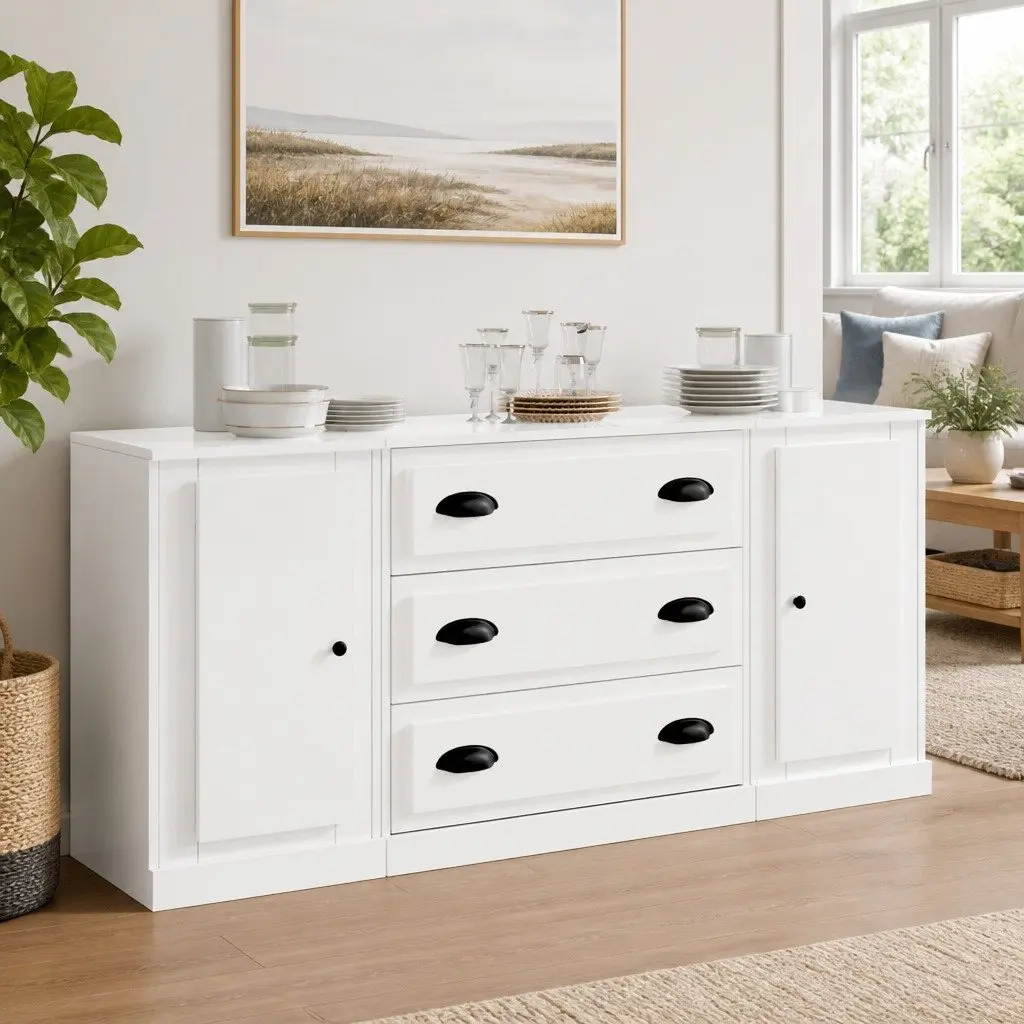 White High Gloss 3-Piece Sideboard Set