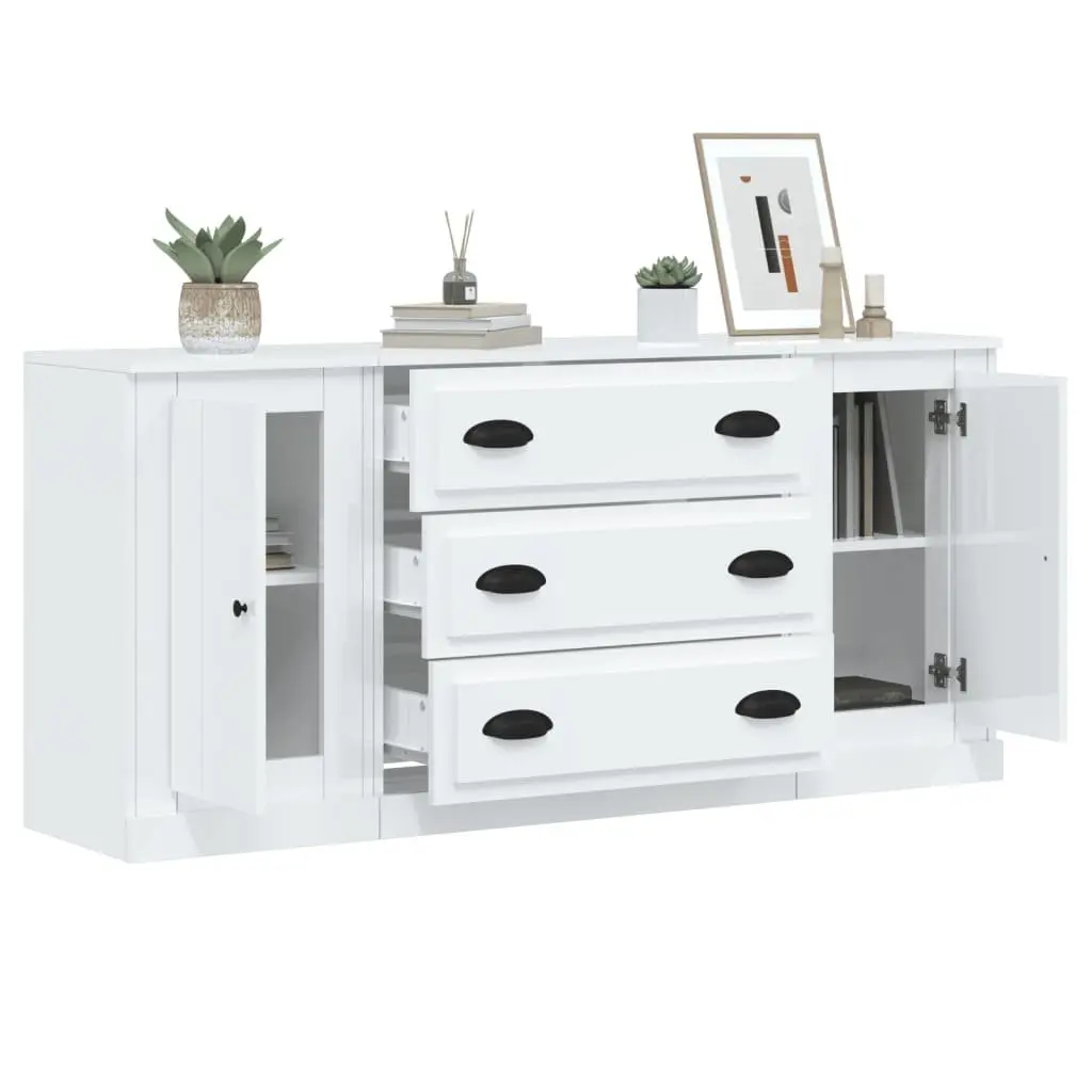 White High Gloss 3-Piece Sideboard Set