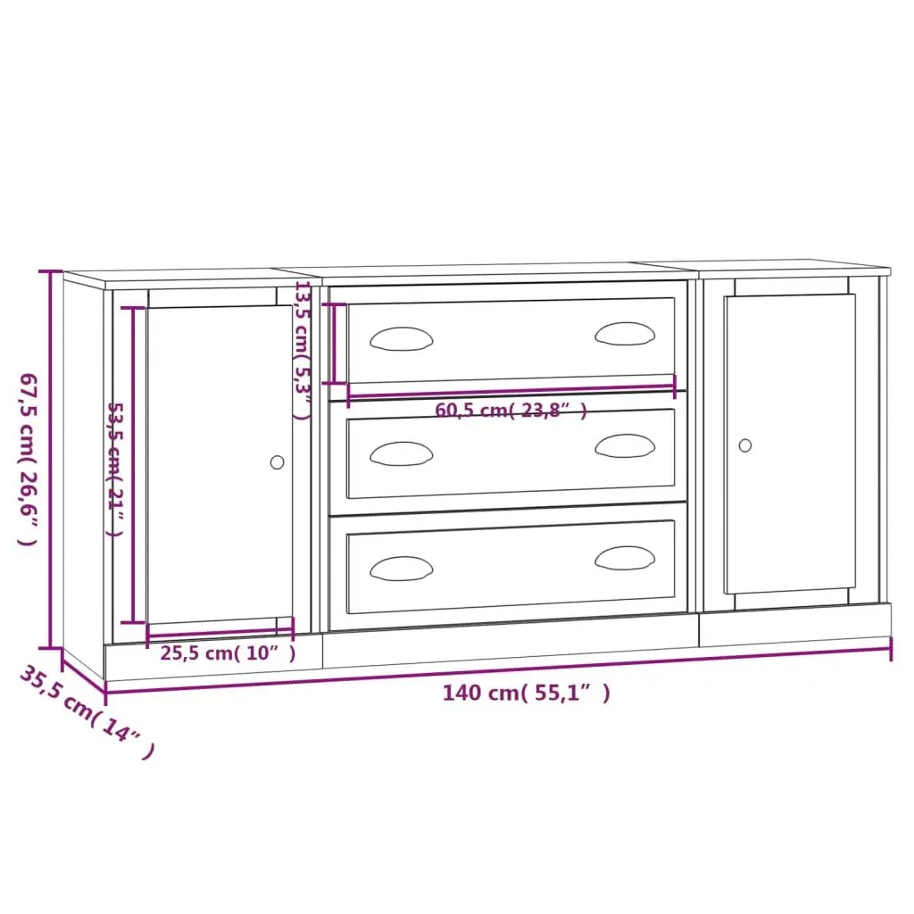 White High Gloss 3-Piece Sideboard Set
