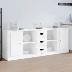 Engineered Wood Storage Cabinet Buffet Set - White Sideboards