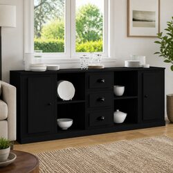 Stylish Black Engineered Wood Sideboard Storage Cabinet Set