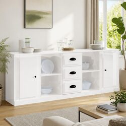 Elegant 3-Piece High Gloss White Sideboard Set