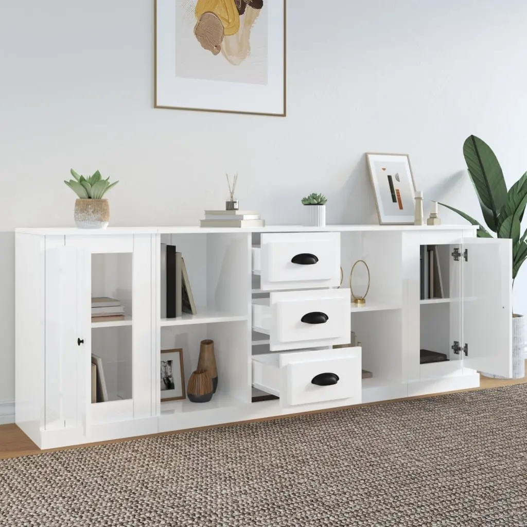 3-Piece High Gloss White Sideboard Set