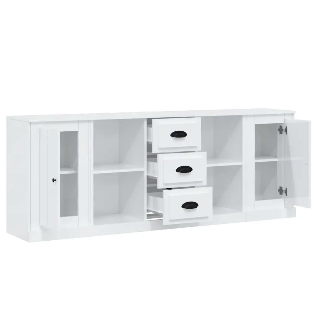3-Piece High Gloss White Sideboard Set
