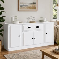 Set of 3 White Engineered Wood Sideboards for Storage