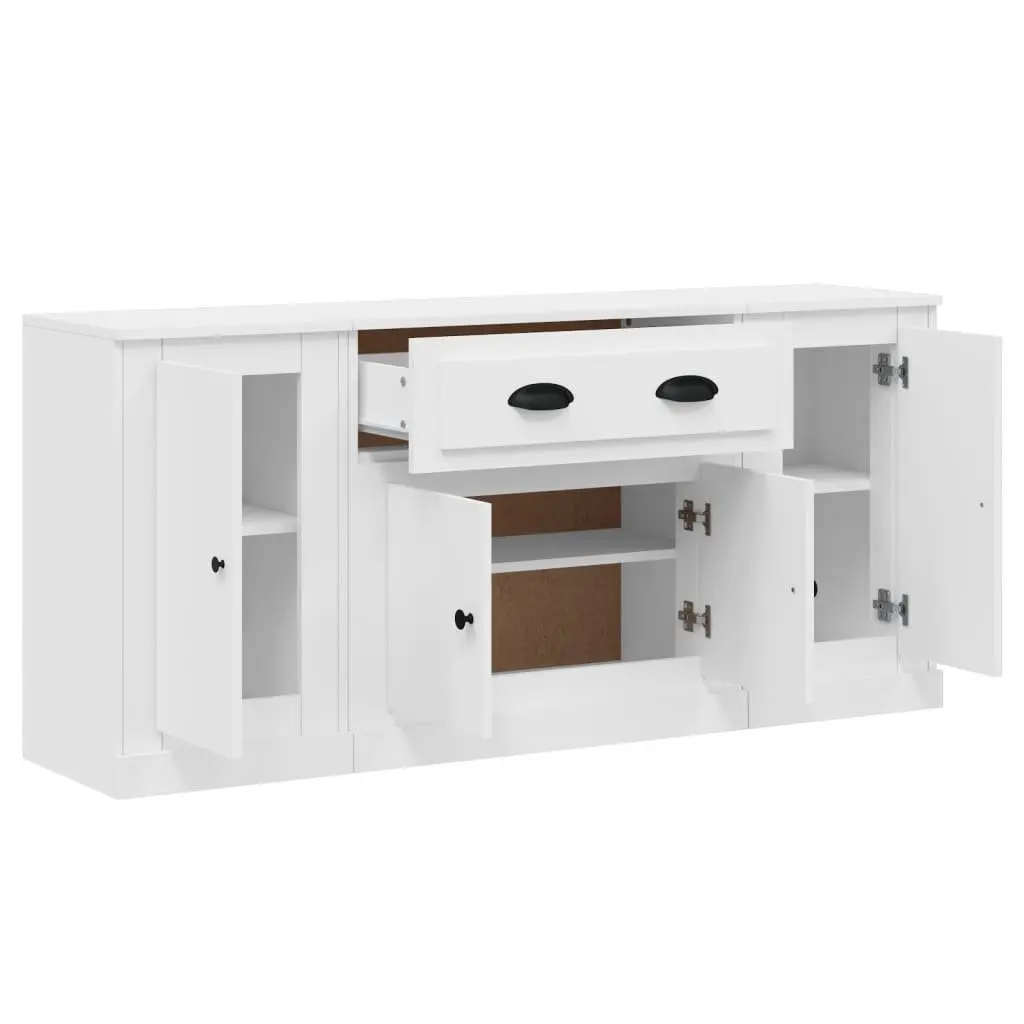 Sideboards Engineered Wood Set of 3 White Storage Cabinet Buffet Furniture