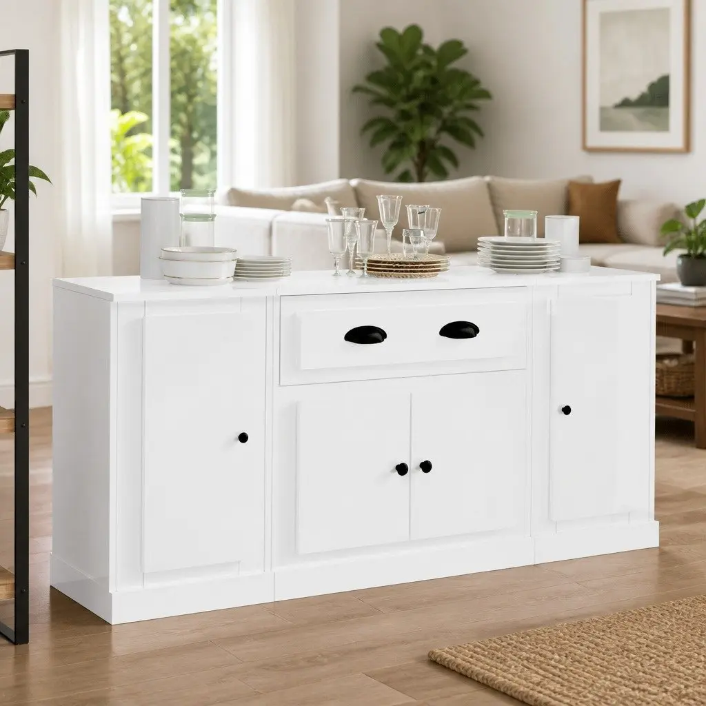 White High Gloss Sideboards Set of 3