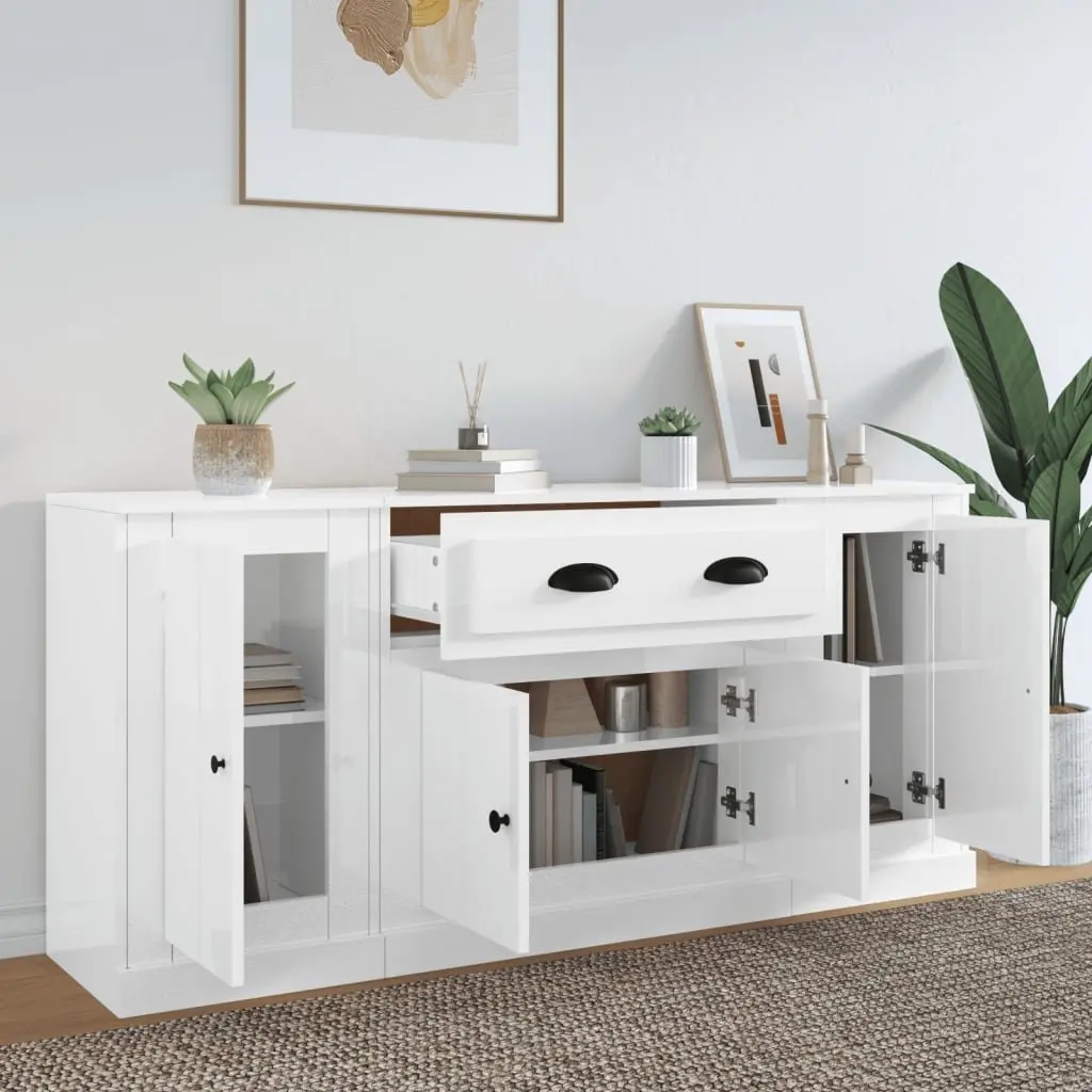 White High Gloss Sideboards Set of 3