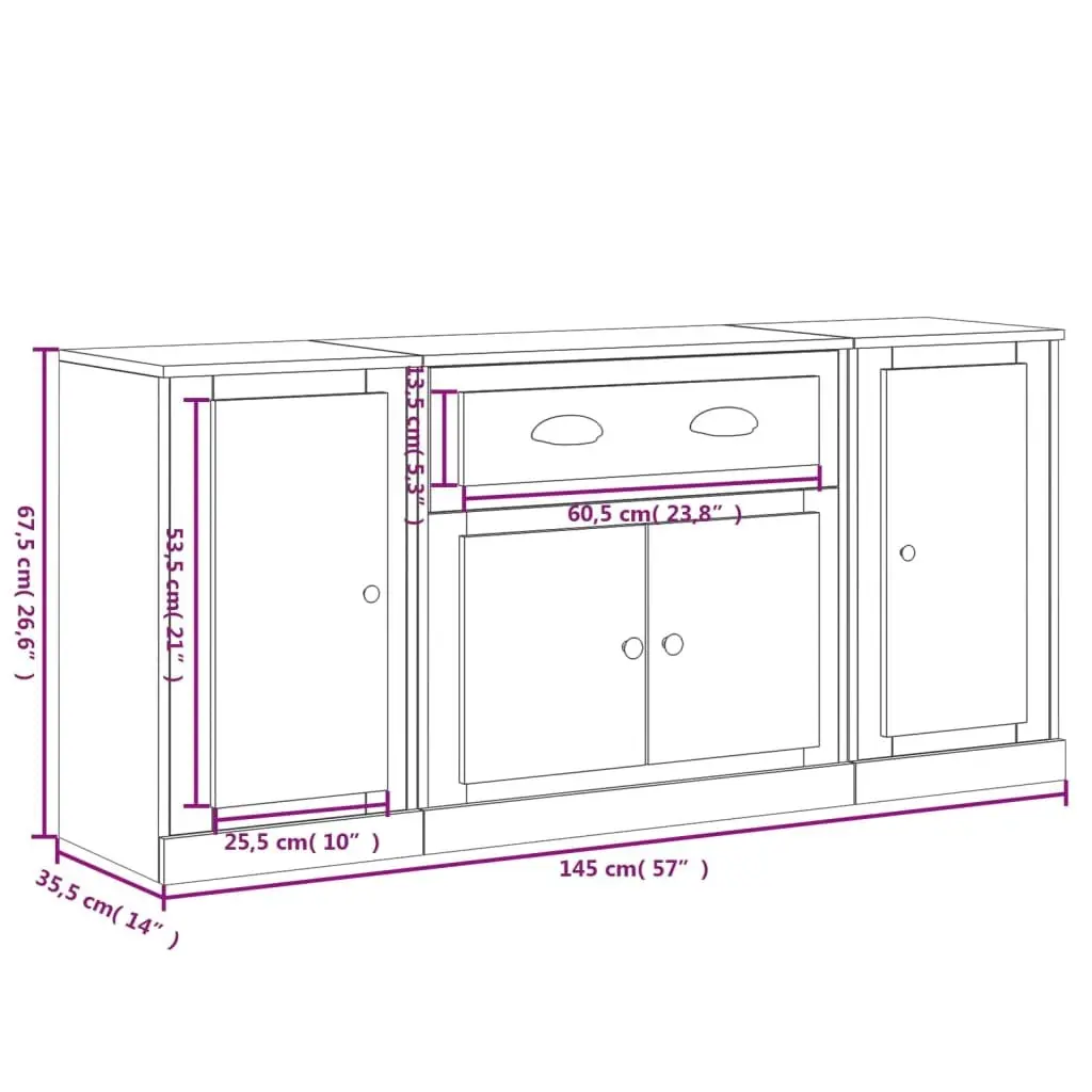 White High Gloss Sideboards Set of 3