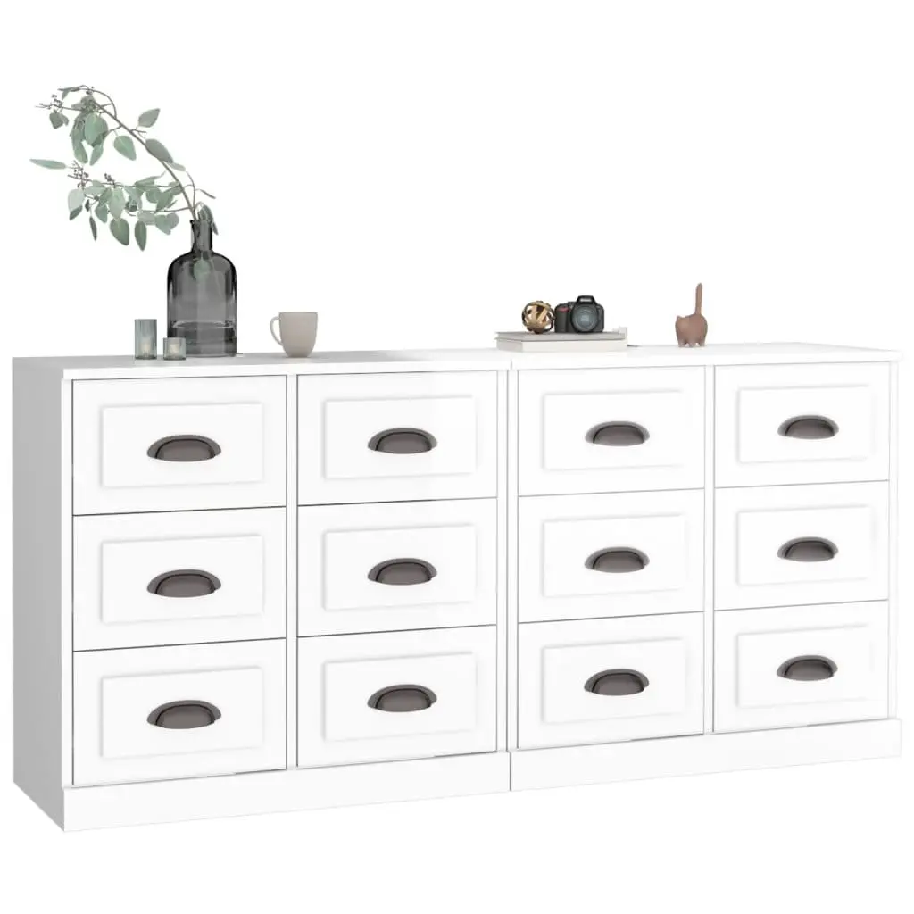 High Gloss White Sideboards Engineered Wood Cabinet Storage Buffet Furniture