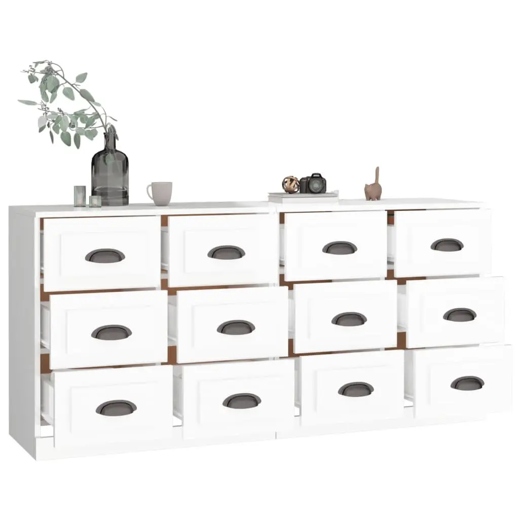 High Gloss White Sideboards Engineered Wood Cabinet Storage Buffet Furniture