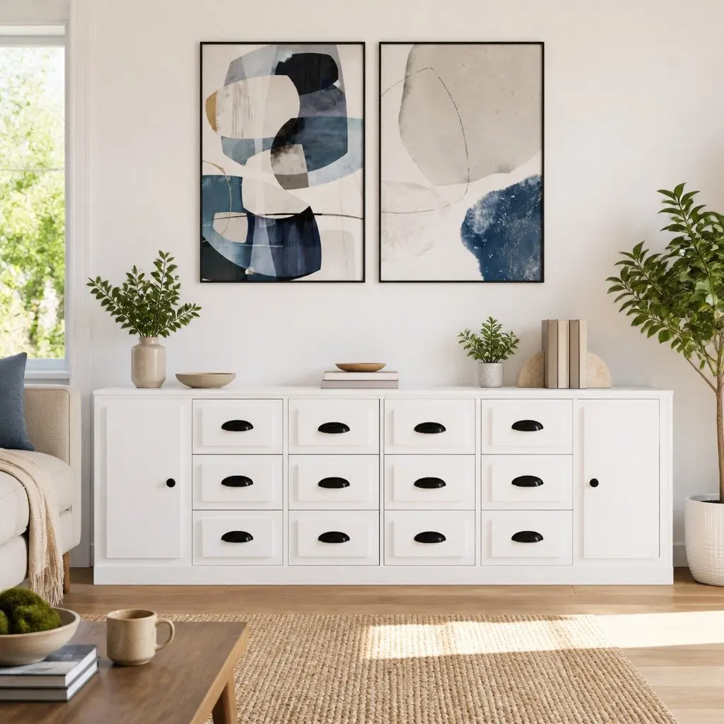 High Gloss White Sideboard Cabinet Set of 3