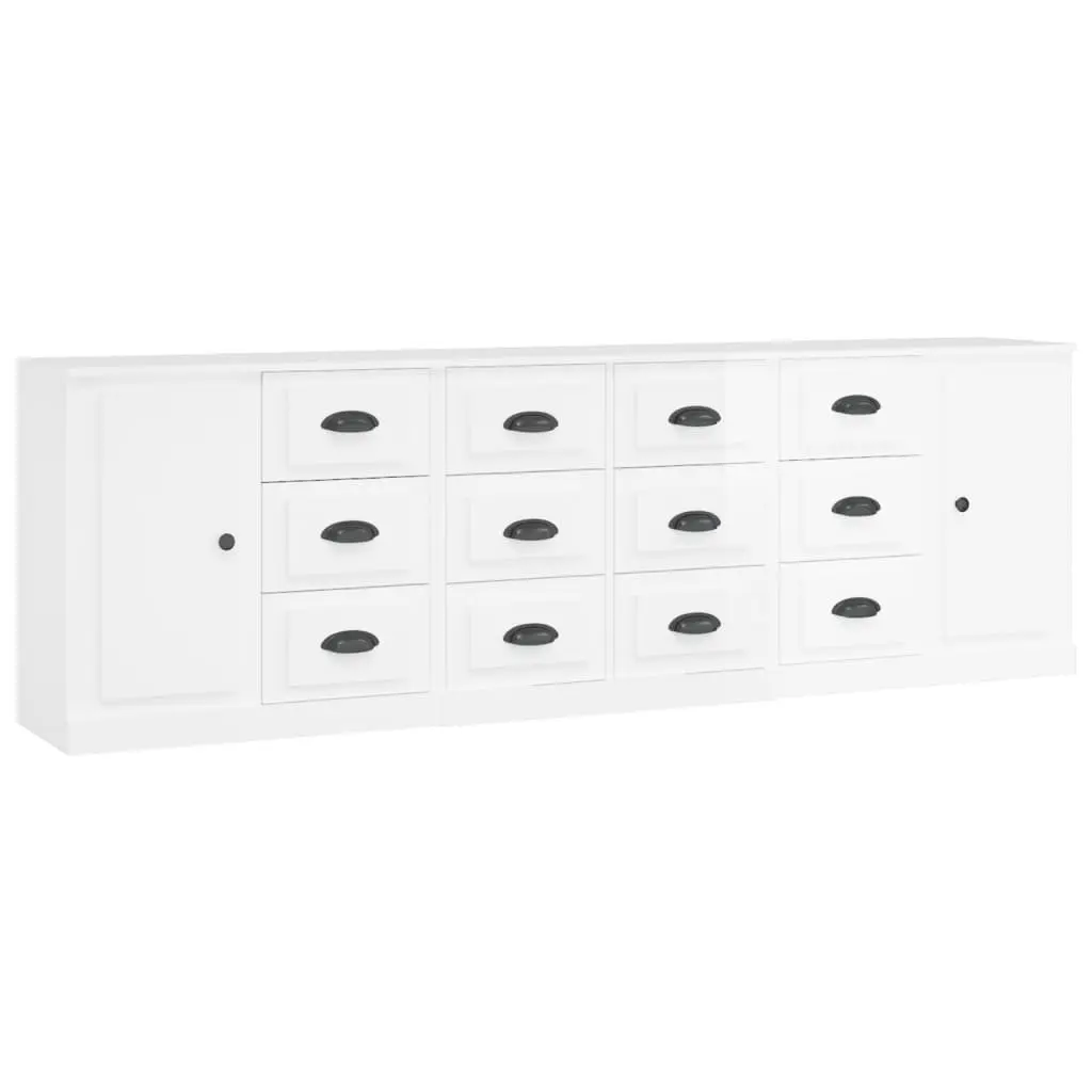 High Gloss White Sideboard Cabinet Set of 3