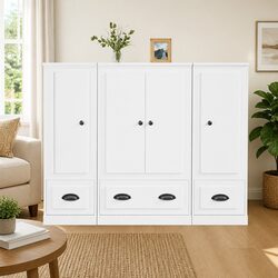 Stylish Highboards Set of 3 in White for Storage
