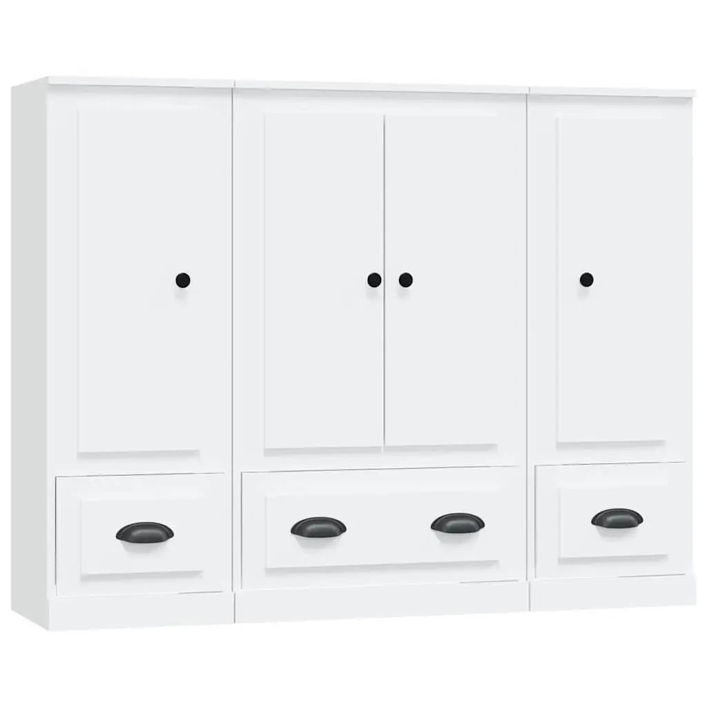 Highboards Engineered Wood 3 Piece White Storage Cabinet Set