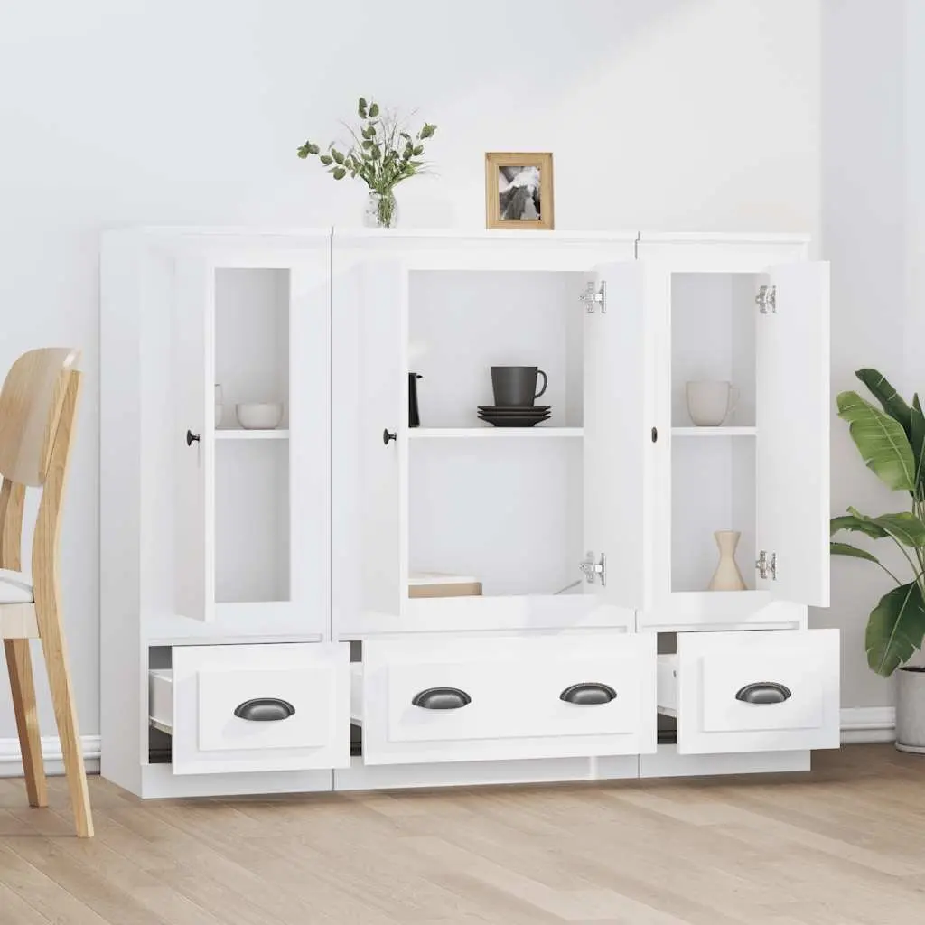 Highboards Engineered Wood 3 Piece White Storage Cabinet Set