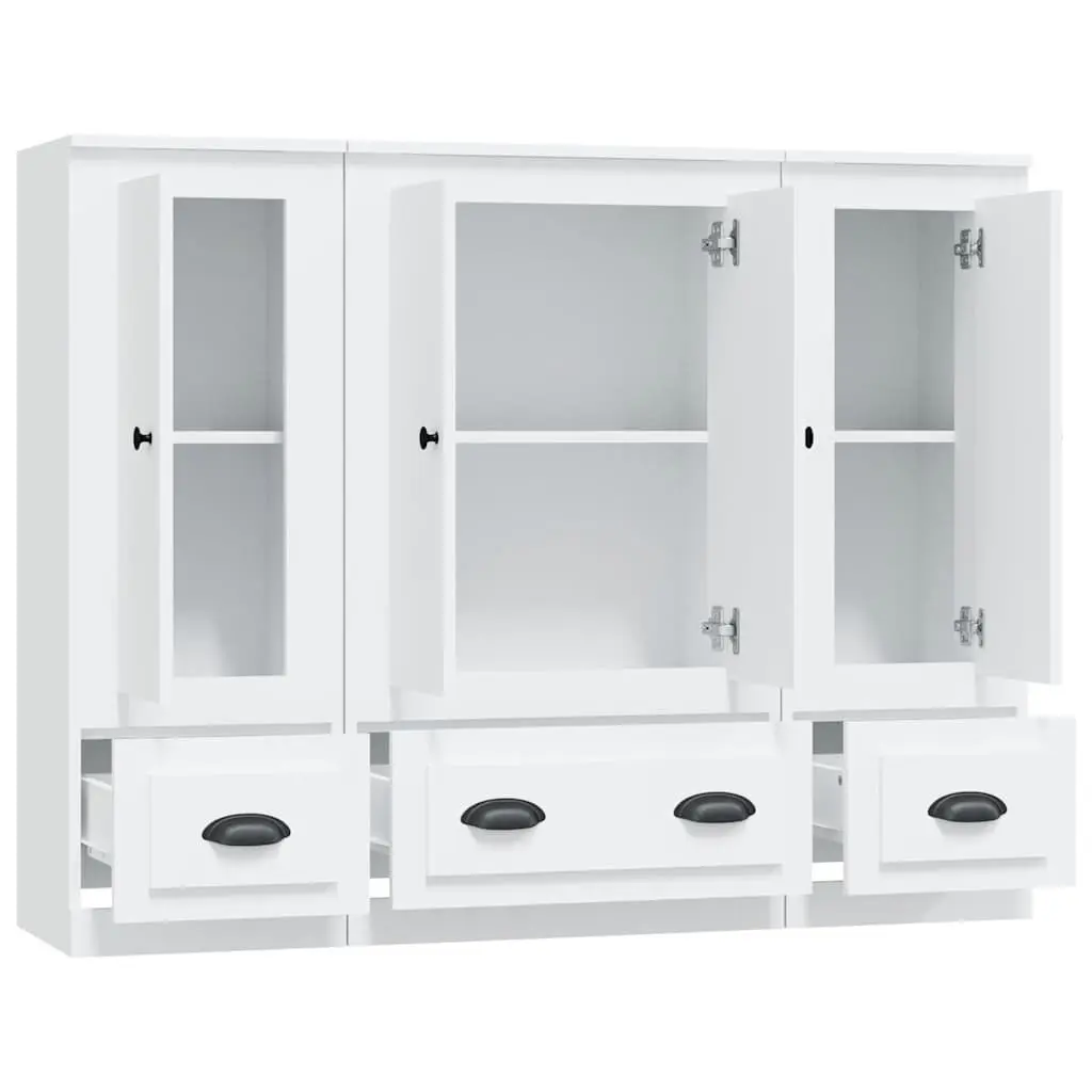 Highboards Engineered Wood 3 Piece White Storage Cabinet Set