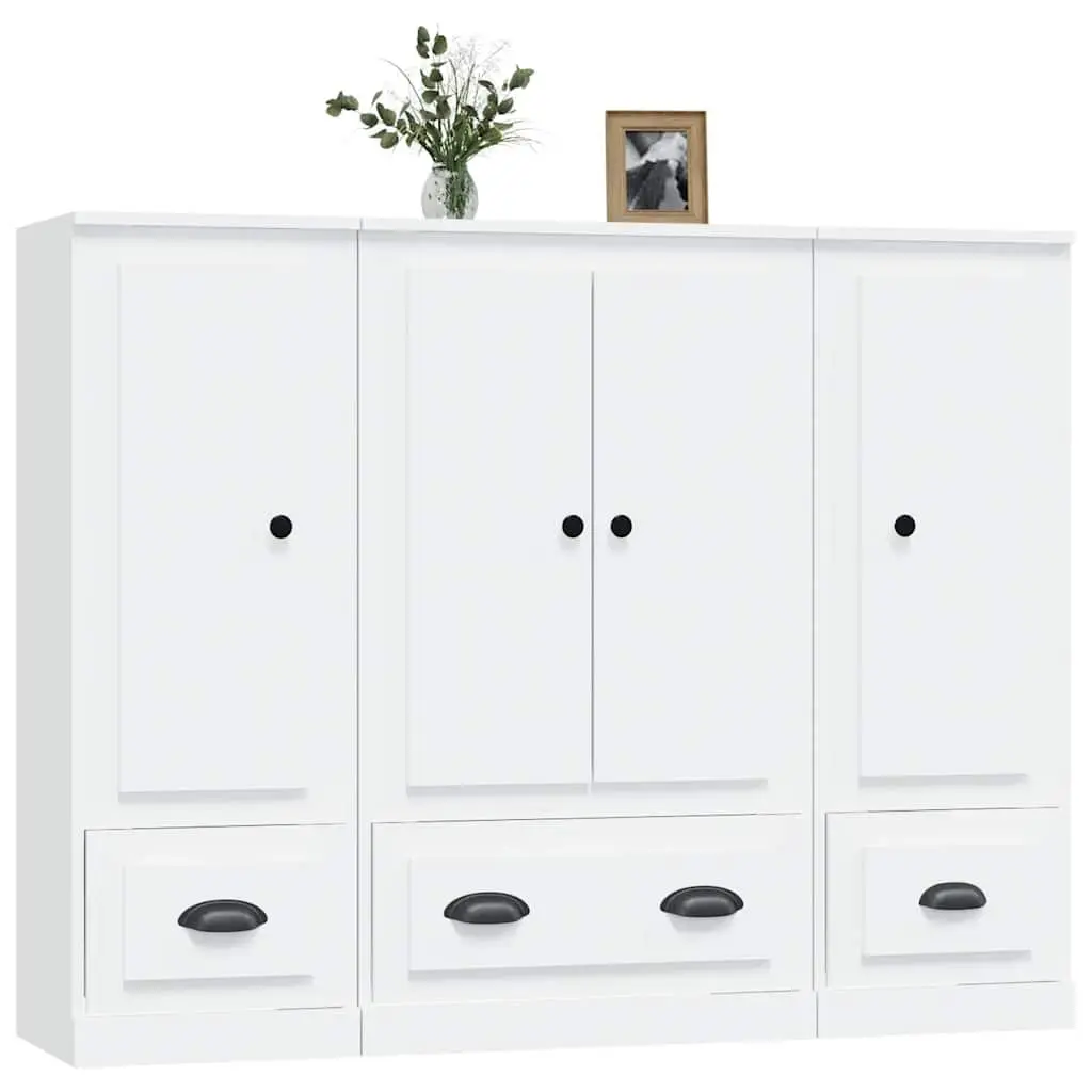 Highboards Engineered Wood 3 Piece White Storage Cabinet Set