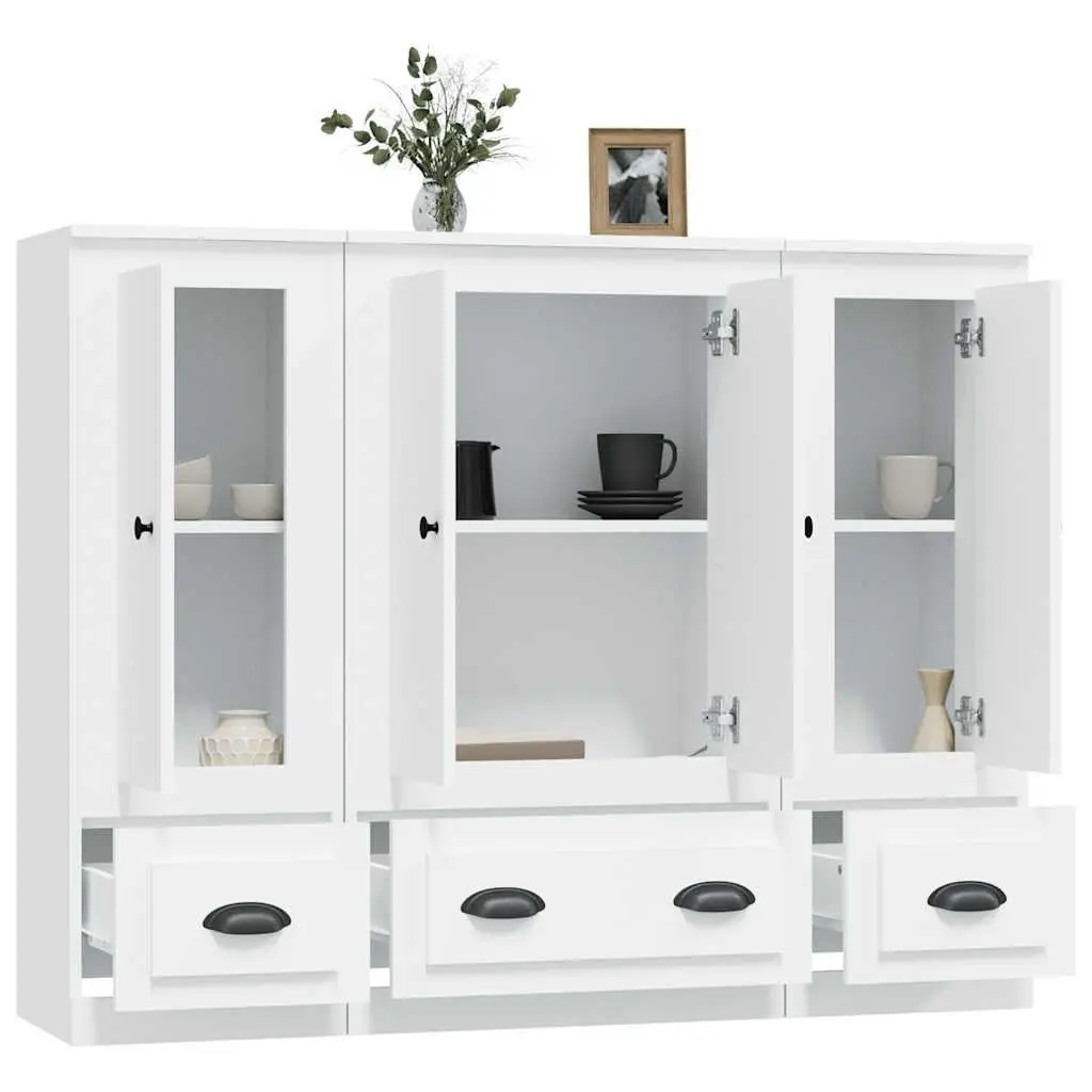 Highboards Engineered Wood 3 Piece White Storage Cabinet Set