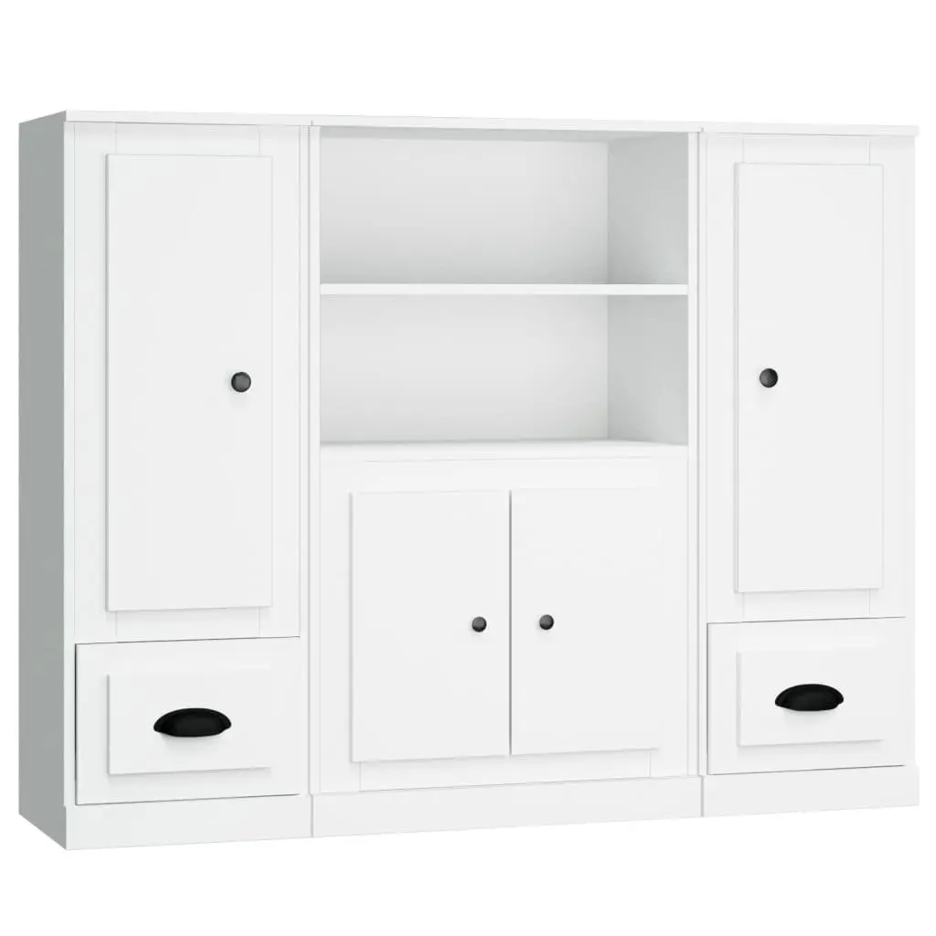 Highboards 3 pcs White Storage Cabinet Sideboard Buffet Engineered Wood