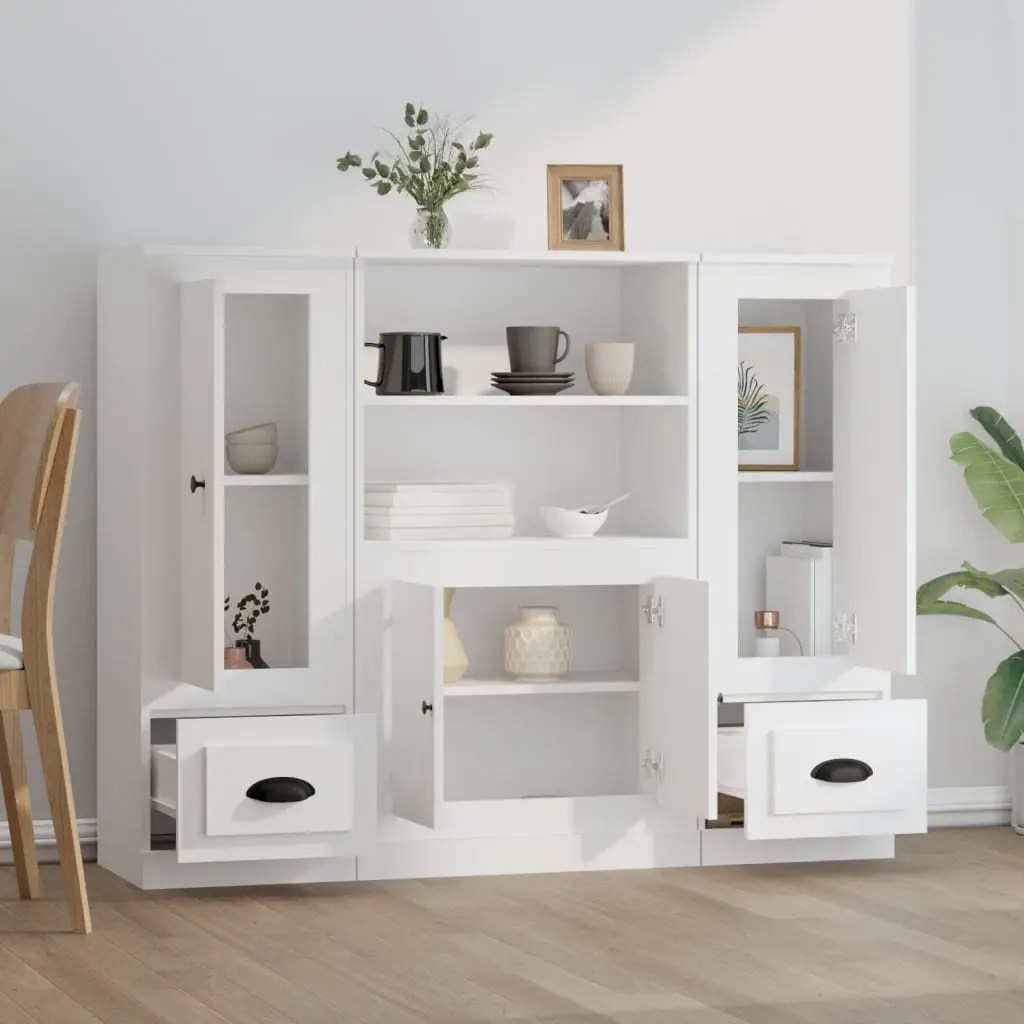 Highboards 3 pcs White Storage Cabinet Sideboard Buffet Engineered Wood