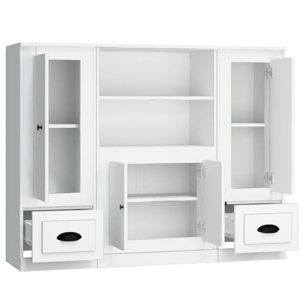 Highboards 3 pcs White Storage Cabinet Sideboard Buffet Engineered Wood