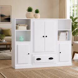 White Highboards Set of 3 Engineered Wood Storage Cabinets Sideboards