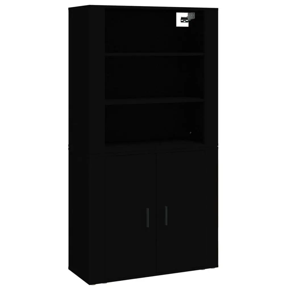 Highboard Black Engineered Wood Wall-Mounted Storage