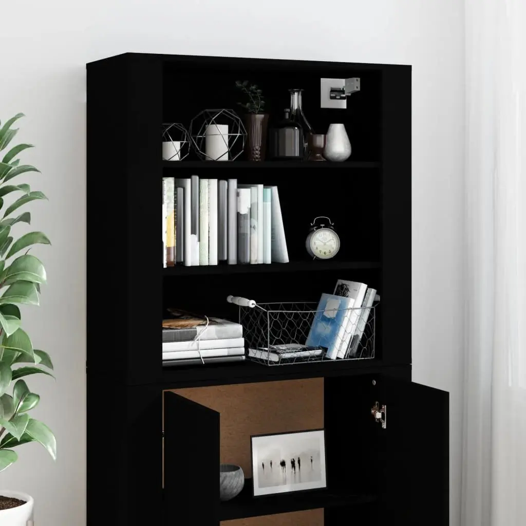 Highboard Black Engineered Wood Wall-Mounted Storage
