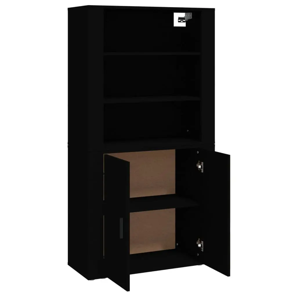 Highboard Black Engineered Wood Wall-Mounted Storage
