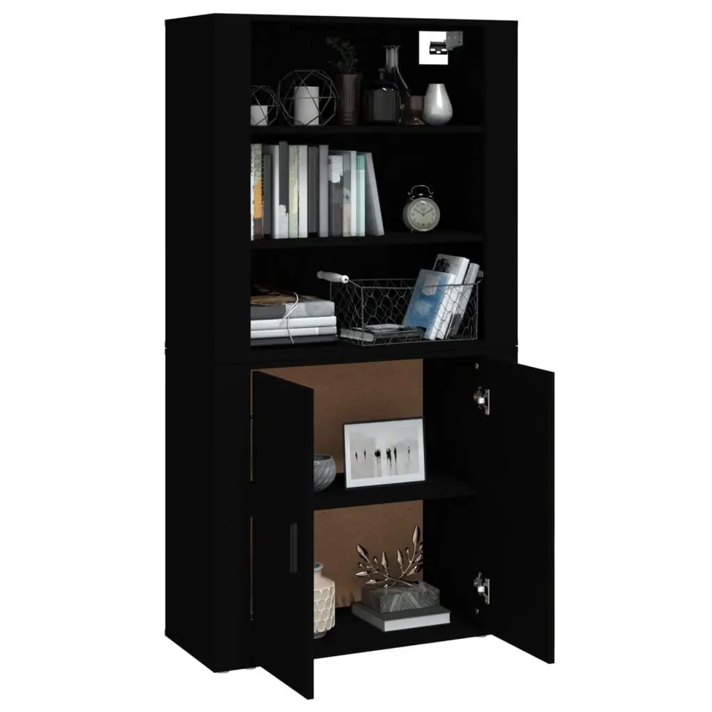 Highboard Black Engineered Wood Wall-Mounted Storage