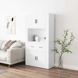 White Engineered Wood Wall-Mounted Highboard Storage Cabinet