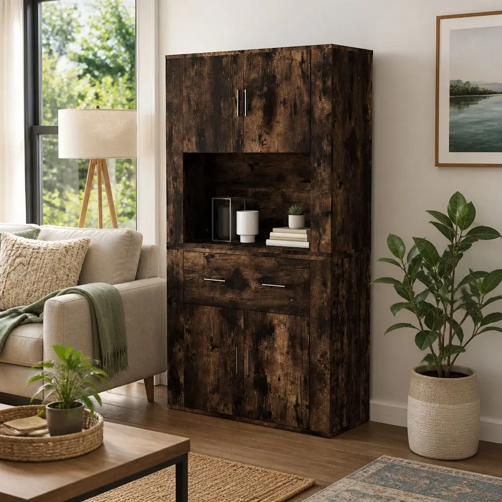 Highboard Sideboard Buffet Cabinet Engineered Wood Brown Wall-Mounted