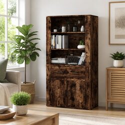 Highboard Sideboard Storage Cabinet Wall-Mounted Smoked Oak Engineered Wood