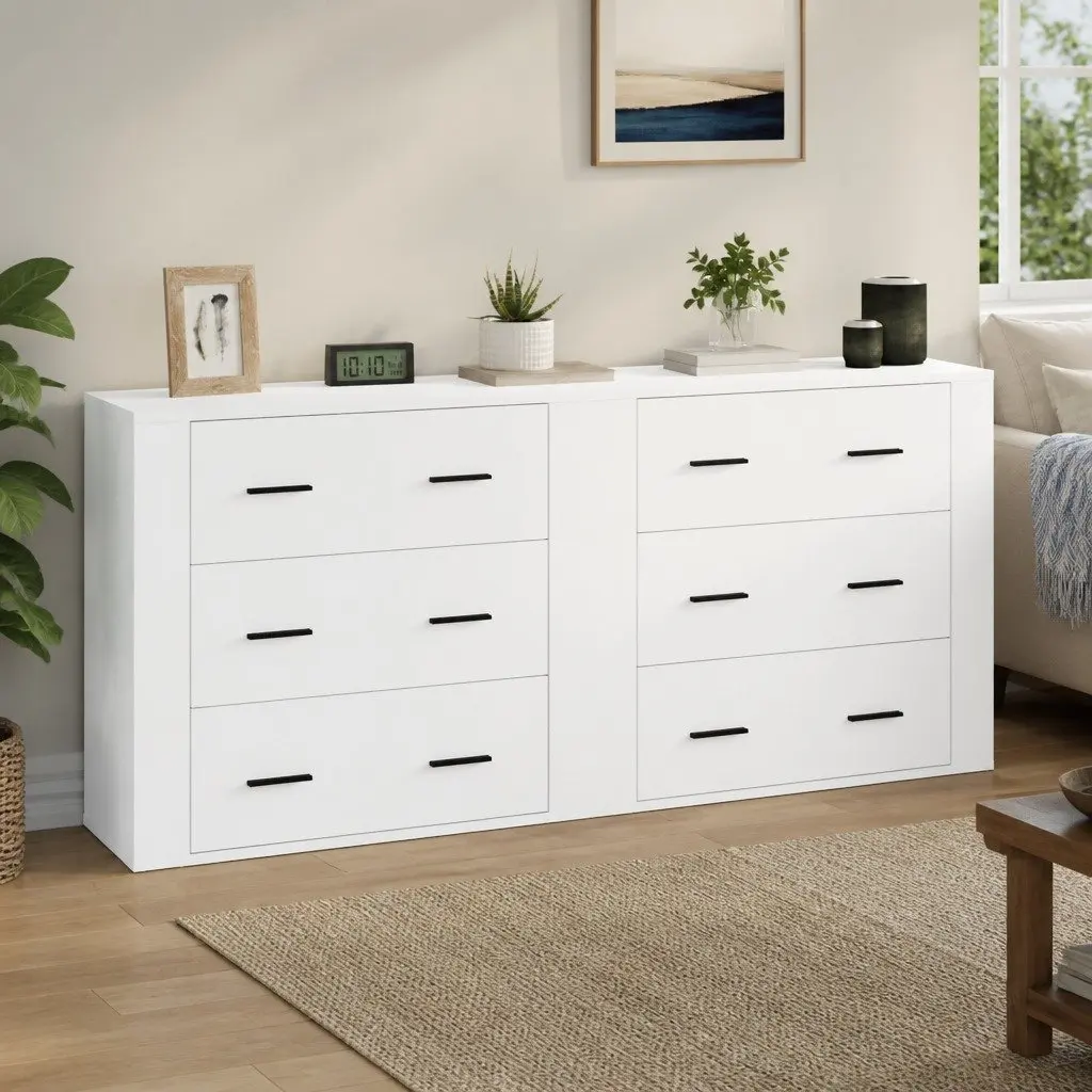 Sideboards 2 pcs White Storage Cabinet Engineered Wood Furniture Buffet