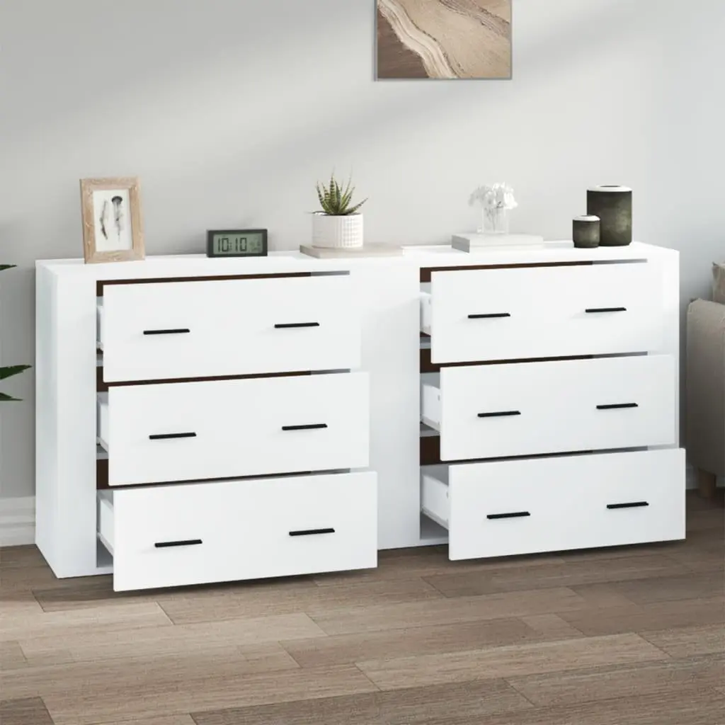 Sideboards 2 pcs White Storage Cabinet Engineered Wood Furniture Buffet
