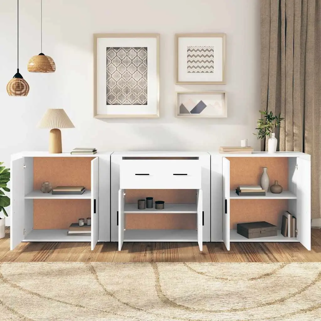White Engineered Wood Sideboard Cabinet Set