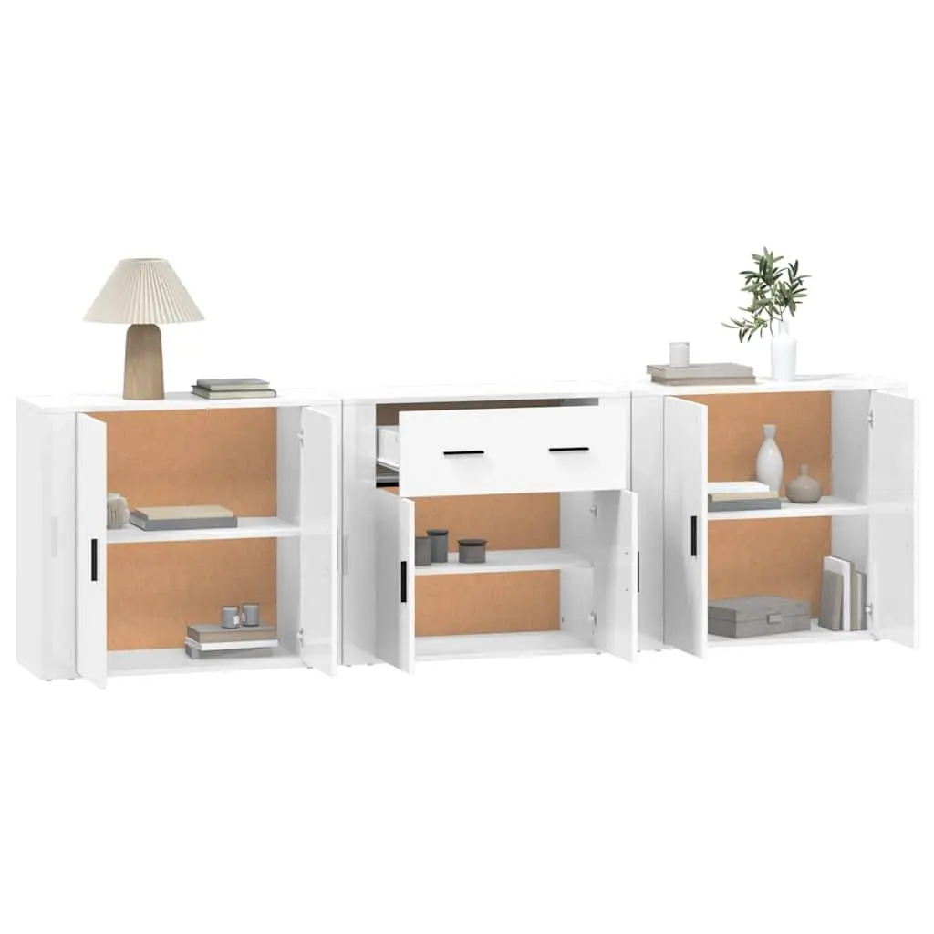 White Engineered Wood Sideboard Cabinet Set