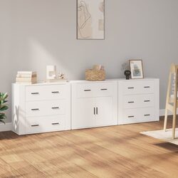 Elegant White Sideboards 3 Piece Storage Cabinet Set