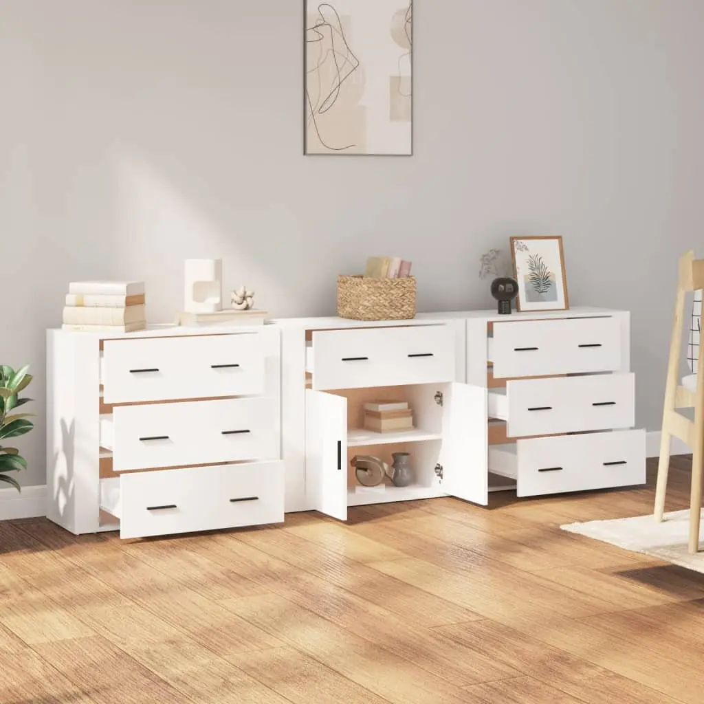White Sideboards 3 Piece Storage Cabinet Set