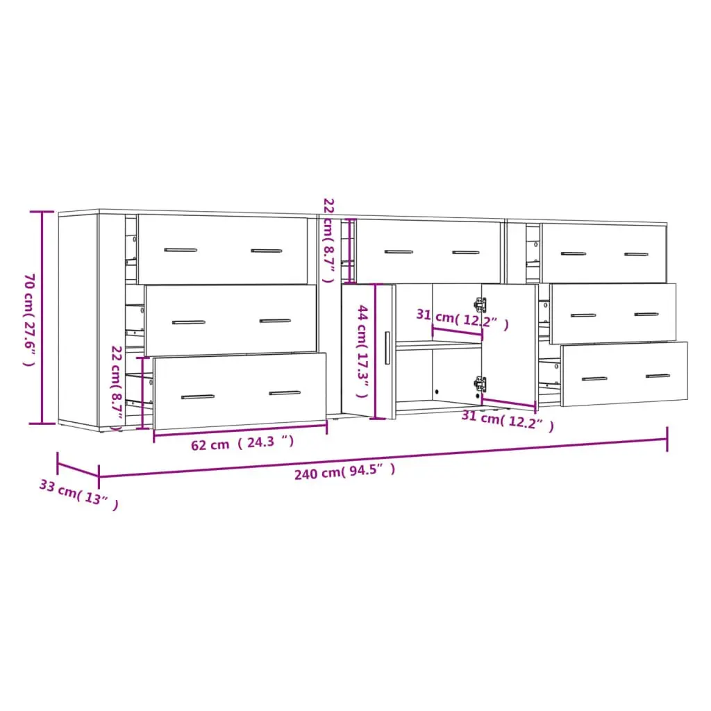 White Sideboards 3 Piece Storage Cabinet Set