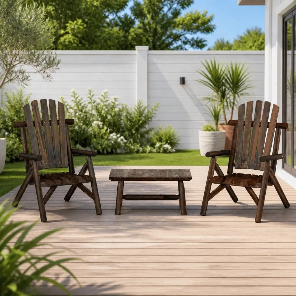 Solid Wood 3 Piece Garden Lounge Set with Armchairs