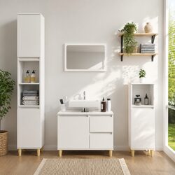 3-Piece White Bathroom Cabinet Set with Durable Construction