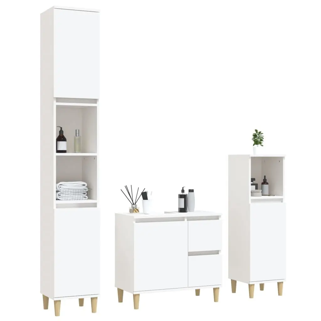 3-Piece White Bathroom Cabinet Set with Durable Construction