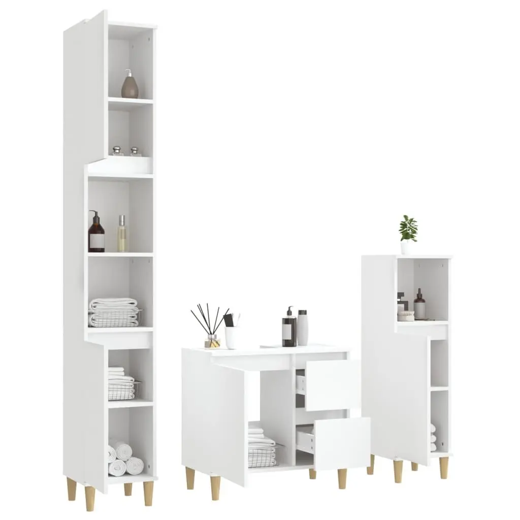 3-Piece White Bathroom Cabinet Set with Durable Construction